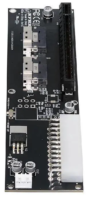 Dual SFF-8654 74Pin Slimline 8X VROC to PCIE PCI-Express 16x Adapter with ATX 24Pin Power Switch Port Dual SFF-8654 74Pin Slimline 8X VROC to PCIE PCI-Express 16x Adapter with ATX 24Pin Power Switch Port
