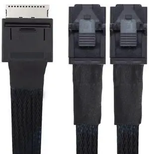 50cm OCuLink PCIe PCI-Express SFF-8611 8X 8-Lane to Dual SFF-8643 HD 4X SSD Data Active Cable 50cm OCuLink PCIe PCI-Express SFF-8611 8X 8-Lane to Dual SFF-8643 HD 4X SSD Data Active Cable