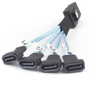 Mini SAS SFF-8087 to 4× SATA 7Pin Male Cable, 12Gbps Internal High-Speed Server Harness, 30AWG (3.93, Inches) Mini SAS SFF-8087 to 4× SATA 7Pin Male Cable, 12Gbps Internal High-Speed Server Harness, 30AWG (3.93, Inches)