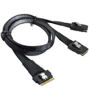 Slim SAS SFF 8654 8i to Dual Mini SAS 4X 8087 Internal Server Cable 12Gbps High Speed 32AWG Data Transfer Cord, 10 Ohm Impedance (1M) Slim SAS SFF 8654 8i to Dual Mini SAS 4X 8087 Internal Server Cable 12Gbps High Speed 32AWG Data Transfer Cord, 10 Ohm Impedance (1M)