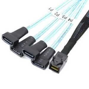 Mini SAS HD SFF 8643 to 4X SATA 7Pin Male Cable 12Gbps High Speed Server Wire, 30AWG Copper, Black (1m) Mini SAS HD SFF 8643 to 4X SATA 7Pin Male Cable 12Gbps High Speed Server Wire, 30AWG Copper, Black (1m)