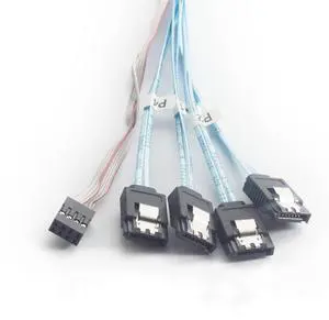 Mini SAS 8087 to 4* SATA Internal Server Cable with Sideband 12Gbps High Speed 30AWG Copper Data Transfer Cord, 10 Ohm Impedance (0.5M) Mini SAS 8087 to 4* SATA Internal Server Cable with Sideband 12Gbps High Speed 30AWG Copper Data Transfer Cord, 10 Ohm Impedance (0.5M)