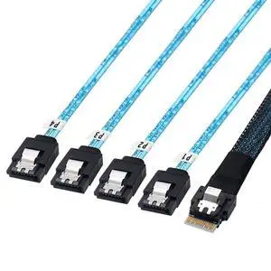 Slimline SAS SFF-8654 4i 38P to 4X SATA Server Cable 30AWG 10 Ohm High-Speed Internal Flat-to-Flat Connection Cable, Black, 0.5m / 1.0m (0.5M) Slimline SAS SFF-8654 4i 38P to 4X SATA Server Cable 30AWG 10 Ohm High-Speed Internal Flat-to-Flat Connection Cable, Black, 0.5m / 1.0m (0.5M)