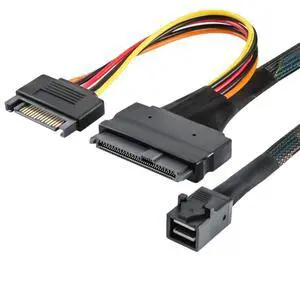 Mini SAS HD SFF-8643 to SAS SFF-8639 Server Cable 12G with SATA 15P Y-Type Connection Cable (19.68, Inches) Mini SAS HD SFF-8643 to SAS SFF-8639 Server Cable 12G with SATA 15P Y-Type Connection Cable (19.68, Inches)
