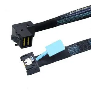 Gen5 MCIO Slimline SFF-8654 4i to HD SFF-8643 90-Degree Cable 12G High-Speed Server Interconnect (1M) Gen5 MCIO Slimline SFF-8654 4i to HD SFF-8643 90-Degree Cable 12G High-Speed Server Interconnect (1M)