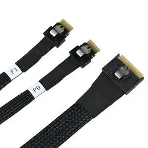 Slimline SAS SFF 8654 8i to Dual SFF 8654 4i Server Cable with Anti-Misplug Design 12Gbps High Speed 32AWG Data Transfer Cord, 10 Ohm Impedance (0.5M) Slimline SAS SFF 8654 8i to Dual SFF 8654 4i Server Cable with Anti-Misplug Design 12Gbps High Speed 32AWG Data Transfer Cord, 10 Ohm Impedance (0.5M)