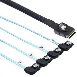 Mini SAS HD SFF-8087 to 4X SATA Left Angle Internal High Speed Server Cable 12Gbps Breakout Harness (0.5M/19.68in) Mini SAS HD SFF-8087 to 4X SATA Left Angle Internal High Speed Server Cable 12Gbps Breakout Harness (0.5M/19.68in)