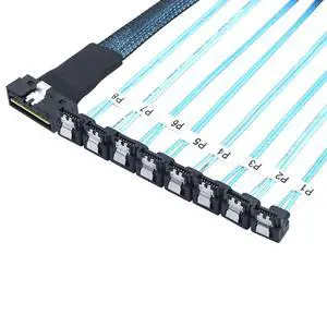 SlimSAS LP Low Profile SFF-8654 8i 74P to 8* SATA 7P 90 Degree Cable 30AWG Server Internal High Speed Connection Harness (0.5M) SlimSAS LP Low Profile SFF-8654 8i 74P to 8* SATA 7P 90 Degree Cable 30AWG Server Internal High Speed Connection Harness (0.5M)