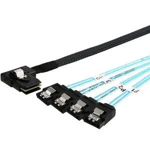 Mini SAS 8087 Left Angle to 4* SATA Straight Female Internal Server Cable 30AWG High Speed Data Transfer Cord, 10 Ohm Impedance (0.5M) Mini SAS 8087 Left Angle to 4* SATA Straight Female Internal Server Cable 30AWG High Speed Data Transfer Cord, 10 Ohm Impedance (0.5M)