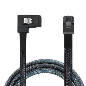 Mini SAS HD SFF-8643 4i to SAS SFF-8087 Right Angle Cable High Speed Internal Server Connection Cable, 30AWG, 10 Ohm (1M) Mini SAS HD SFF-8643 4i to SAS SFF-8087 Right Angle Cable High Speed Internal Server Connection Cable, 30AWG, 10 Ohm (1M)