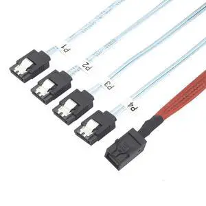 Mini SAS HD SFF 8643 to 4X SATA Cable 0.5m 1m High Speed 12Gbps Server Connection Wire, Red, 30AWG Copper (0.5m) Mini SAS HD SFF 8643 to 4X SATA Cable 0.5m 1m High Speed 12Gbps Server Connection Wire, Red, 30AWG Copper (0.5m)