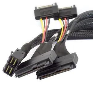 Mini SAS HD 8643 4i to Dual SAS 8639 with SATA 15-Pin Cable 12Gbps High-Speed Server Interconnect, 32AWG Copper Wire (0.5m) Mini SAS HD 8643 4i to Dual SAS 8639 with SATA 15-Pin Cable 12Gbps High-Speed Server Interconnect, 32AWG Copper Wire (0.5m)