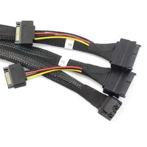 Mini SAS HD 8643 4i to Dual SAS 8639 with SATA 15-Pin Cable 12Gbps High-Speed Server Interconnect, 32AWG Copper Wire (1m) Mini SAS HD 8643 4i to Dual SAS 8639 with SATA 15-Pin Cable 12Gbps High-Speed Server Interconnect, 32AWG Copper Wire (1m)