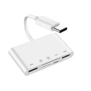 USB-C USB 2.0 Type C to TF Micro SD SDXC Dual USB3.0 Female 5 in 1 Card Reader PD 27W Adapter for Laptop Tablet Phone USB-C USB 2.0 Type C to TF Micro SD SDXC Dual USB3.0 Female 5 in 1 Card Reader PD 27W Adapter for Laptop Tablet Phone
