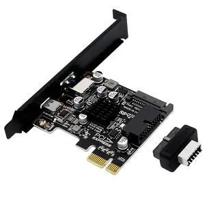 PH63C PCIe X1 to USB 3.0 A, USB-C, Type-E, 19/20-Pin Expansion Card with SATA 15-Pin Power and Aluminum Heatsink Compatible with Desktop PC Windows/Linux/MacOS (Full-Height Baffle) PH63C PCIe X1 to USB 3.0 A, USB-C, Type-E, 19/20-Pin Expansion Card with SATA 15-Pin Power and Aluminum Heatsink Compatible with Desktop PC Windows/Linux/MacOS (Full-Height Baffle)