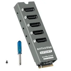 PH56PLUS M.2 PCIe M-Key to 5 Port SATA 3.0 6Gbps Adapter Card SATA Expansion for Desktop/PC, Supports PM, with Aluminum Enclosure & Activity LEDs PH56PLUS M.2 PCIe M-Key to 5 Port SATA 3.0 6Gbps Adapter Card SATA Expansion for Desktop/PC, Supports PM, with Aluminum Enclosure & Activity LEDs