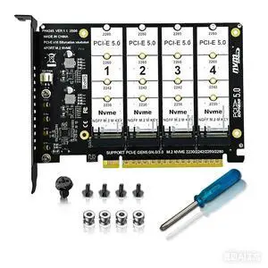 PH4245 PCIe 5.0 x16 to Quad M2 SSD Adapter Card Four Slot M Key Expansion Supports Software RAID Requires x4x4x4x4 Bifurcation Compatible with NVMe 2230 2242 2260 2280 SSD PH4245 PCIe 5.0 x16 to Quad M2 SSD Adapter Card Four Slot M Key Expansion Supports Software RAID Requires x4x4x4x4 Bifurcation Compatible with NVMe 2230 2242 2260 2280 SSD