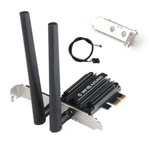 WiFi 6E PCIe Card AX5400 BT5.3 6GHz Tri-Band Low Profile Desktop Win 10 11 | MT7922 Chipset, High-Gain 6dBi Antennas, WPA3 Encrypted, Fits All PCIe Slots, Bluetooth Cable Included WiFi 6E PCIe Card AX5400 BT5.3 6GHz Tri-Band Low Profile Desktop Win 10 11 | MT7922 Chipset, High-Gain 6dBi Antennas, WPA3 Encrypted, Fits All PCIe Slots, Bluetooth Cable Included