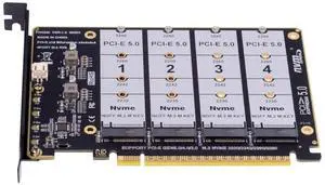 PCIE Express 5.0 Gen5 Gen4 X16 Detachable Bifurcation Raid Card to 4X NVME M.2 NGFF SSD VROC Raid0 Hyper Adapter PCIE Express 5.0 Gen5 Gen4 X16 Detachable Bifurcation Raid Card to 4X NVME M.2 NGFF SSD VROC Raid0 Hyper Adapter