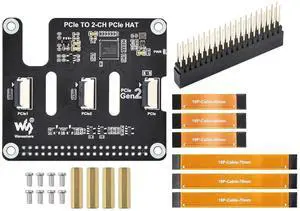 PCIe to 2-CH PCIe HAT for Raspberry Pi 5, 2-Ch PCIe FFC Adapter Board Connecting to PI5 via 16PIN Cable, Expand 2-Ch PCIe FFC Connectors, Easy Stacking of Multiple PCIe Hats, Support PCIe Gen2 PCIe to 2-CH PCIe HAT for Raspberry Pi 5, 2-Ch PCIe FFC Adapter Board Connecting to PI5 via 16PIN Cable, Expand 2-Ch PCIe FFC Connectors, Easy Stacking of Multiple PCIe Hats, Support PCIe Gen2