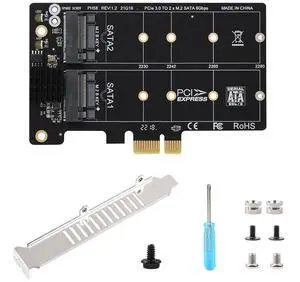 PCIe X1 to 2-ch M.2 SATA 6Gbps Expander Card, Support M.2 SATA Channel Solid State Drive, PCIe X1/X4/X8/X16 Interface, JMB582 Control Chip, Onboard Cooling Design PCIe X1 to 2-ch M.2 SATA 6Gbps Expander Card, Support M.2 SATA Channel Solid State Drive, PCIe X1/X4/X8/X16 Interface, JMB582 Control Chip, Onboard Cooling Design