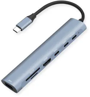 7-in-1 USB C Hub, Multiport Type C Adapter with 4K HDMI, USB 3.0, Dual USB-C Data Port, SD/TF Card Reader, 100W PD Pass-Through Charging, Portable Docking Station for USB-C Laptops 7-in-1 USB C Hub, Multiport Type C Adapter with 4K HDMI, USB 3.0, Dual USB-C Data Port, SD/TF Card Reader, 100W PD Pass-Through Charging, Portable Docking Station for USB-C Laptops