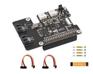 PCIe to 2-CH SATA Adapter Compatible with Raspberry Pi 5,SATA 3.0, Onboard Dual LED Indicators and EEPROM, HAT + Standard, Driver-Free, Plug and Play PCIe to 2-CH SATA Adapter Compatible with Raspberry Pi 5,SATA 3.0, Onboard Dual LED Indicators and EEPROM, HAT + Standard, Driver-Free, Plug and Play