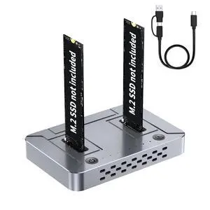 M.2 SSD Duplicator Dock, 20Gbps USB C Dual Bay Cloner, Aluminum Alloy Housing with Cooling Fan, Offline Clone/Data Transfer for NVMe SATA M.2 2230/2242/2260/2280 SSD M.2 SSD Duplicator Dock, 20Gbps USB C Dual Bay Cloner, Aluminum Alloy Housing with Cooling Fan, Offline Clone/Data Transfer for NVMe SATA M.2 2230/2242/2260/2280 SSD