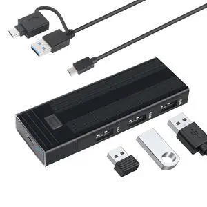 Aluminum M.2 NVME SATA SSD Enclosure Adapter, USB 3.2 Gen 2 (10 Gbps) to NVME with 3 USB 3.2 Gen 2 10Gbps A Port , Support UASP Trim for SSDs 2242/2260/2280 Aluminum M.2 NVME SATA SSD Enclosure Adapter, USB 3.2 Gen 2 (10 Gbps) to NVME with 3 USB 3.2 Gen 2 10Gbps A Port , Support UASP Trim for SSDs 2242/2260/2280