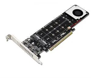 Quad NVMe SSD PCIe Adapter, 4 M.2 NVMe SSD to PCI-e 4.0 3.0 x16 Card with Fan Support 2242 2280 22110 NVMe SSD (PCI-e 16X Bifurcation Required) Quad NVMe SSD PCIe Adapter, 4 M.2 NVMe SSD to PCI-e 4.0 3.0 x16 Card with Fan Support 2242 2280 22110 NVMe SSD (PCI-e 16X Bifurcation Required)