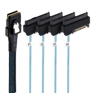 Internal 36Pin Mini SAS SFF-8087 Host Controller to 4 SFF-8482 Target SAS Hard Disk and SATA Power Breakout Fanout Cable (50cm) Internal 36Pin Mini SAS SFF-8087 Host Controller to 4 SFF-8482 Target SAS Hard Disk and SATA Power Breakout Fanout Cable (50cm)