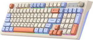 Gaming Keyboard, Dual-Mode BT/2..4GHz Mechanical Keyboard with Backlit Rechargeable Keyboard, 98 Keys Wireless Keyboard with Volume Control Knob for Computer, Laptop, PC - Gray/Blue/Shimmer Gaming Keyboard, Dual-Mode BT/2..4GHz Mechanical Keyboard with Backlit Rechargeable Keyboard, 98 Keys Wireless Keyboard with Volume Control Knob for Computer, Laptop, PC - Gray/Blue/Shimmer