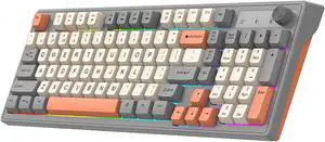 Gaming Keyboard, Dual-Mode BT/2..4GHz Mechanical Keyboard with Backlit Rechargeable Keyboard, 98 Keys Wireless Keyboard with Volume Control Knob for Computer, Laptop, PC - Gray/Blue/Shimmer Shimmer Gaming Keyboard, Dual-Mode BT/2..4GHz Mechanical Keyboard with Backlit Rechargeable Keyboard, 98 Keys Wireless Keyboard with Volume Control Knob for Computer, Laptop, PC - Gray/Blue/Shimmer Shimmer