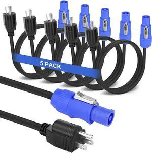 5 Pack Stage Light PowerCON Cable with 3 Prong Plug, 20A 3Pin 16AWG, Male to Male Power Cable for Outdoor Stage Lighting Series-1M/3FT (5PC) 5 Pack Stage Light PowerCON Cable with 3 Prong Plug, 20A 3Pin 16AWG, Male to Male Power Cable for Outdoor Stage Lighting Series-1M/3FT (5PC)