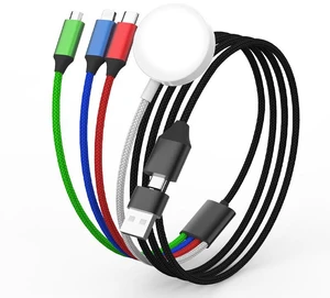 4-in-1 Charging Cable with Apple Watch Wireless Charger USB-A & USB-C Dual Input, Micro-USB / Lightning / USB-C Output, 4FT 1.25M Nylon Braided Data Cord for Phone Watch Tablet 4-in-1 Charging Cable with Apple Watch Wireless Charger USB-A & USB-C Dual Input, Micro-USB / Lightning / USB-C Output, 4FT 1.25M Nylon Braided Data Cord for Phone Watch Tablet