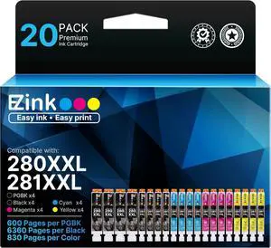 20 Pack 280XXL 281XXL E-Z Ink Compatible for Canon 280 281 Ink Cartridges 20 Pack 280XXL 281XXL E-Z Ink Compatible for Canon 280 281 Ink Cartridges