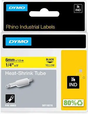 DYMO Rhino Industrial Heat-Shrink Cable Label Tubes | 6 mm x 1.5 m | Black on Yellow | for Rhino Label Makers DYMO Rhino Industrial Heat-Shrink Cable Label Tubes | 6 mm x 1.5 m | Black on Yellow | for Rhino Label Makers