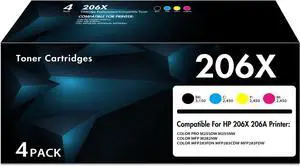 206X High Yield Toner Cartridge 4Pack Compatible with 206X 206A Toner Set for Color Laser Jet Pro M255dw M255nw MFP M283fdw M283cdw M282nw M283fdn Ink 206X High Yield Toner Cartridge 4Pack Compatible with 206X 206A Toner Set for Color Laser Jet Pro M255dw M255nw MFP M283fdw M283cdw M282nw M283fdn Ink