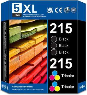 T215 Ink Cartridge (3 Black,2 Tricolor, 5-Pack) Replacement for WF-100 WF-110 EC-C110 Printer T215 Ink Cartridge (3 Black,2 Tricolor, 5-Pack) Replacement for WF-100 WF-110 EC-C110 Printer