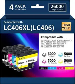 LC406XL LC406 Ink cartridges for Brother Printer MFC-J4335DW MFC-J5855DW MFC-J6555DW MFC-J4535DW MFC-J6955DW (Black Cyan Magenta Yellow,4 Pack) LC406XL LC406 Ink cartridges for Brother Printer MFC-J4335DW MFC-J5855DW MFC-J6555DW MFC-J4535DW MFC-J6955DW (Black Cyan Magenta Yellow,4 Pack)