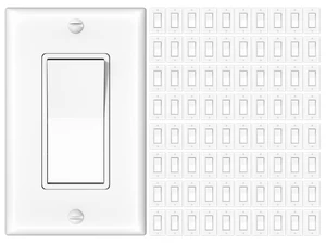 Amico 80 Pack Single Pole Light Switch with Wall Plate, UL Listed, 15A 120/277V, On/Off Rocker Paddle Interrupter Wall Switch, Grounding Screw, Residential Grade, Suitable for Home and Business, White Amico 80 Pack Single Pole Light Switch with Wall Plate, UL Listed, 15A 120/277V, On/Off Rocker Paddle Interrupter Wall Switch, Grounding Screw, Residential Grade, Suitable for Home and Business, White