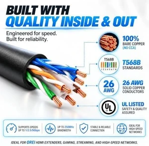 OREI 4K HDMI Extender 230ft with 200ft Cat6 FTP Shielded Network Cable Kit OREI 4K HDMI Extender 230ft with 200ft Cat6 FTP Shielded Network Cable Kit