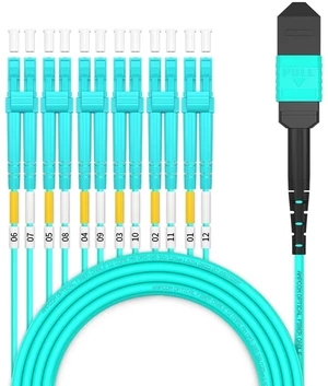 AMPCOM MPO to LC Breakout Cable 50/125m MultiMode OM3-300(24 Fiber,MPO to LC, Type B, LSZH/Riser, UPC, Aqua) 1m (3ft) AMPCOM MPO to LC Breakout Cable 50/125m MultiMode OM3-300(24 Fiber,MPO to LC, Type B, LSZH/Riser, UPC, Aqua) 1m (3ft)