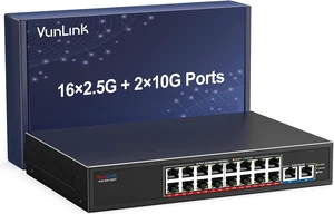 18-Port 2.5G Ethernet Switch with 10G Uplink, 16×2.5Gbps + 2×10G RJ45 Ports,VunLink Multi-Gig Unmanaged Network Switch, Plug & Play LAN Switch, Desktop Rackmount for NAS, Gaming, WiFi 6/7, Office 18-Port 2.5G Ethernet Switch with 10G Uplink, 16×2.5Gbps + 2×10G RJ45 Ports,VunLink Multi-Gig Unmanaged Network Switch, Plug & Play LAN Switch, Desktop Rackmount for NAS, Gaming, WiFi 6/7, Office