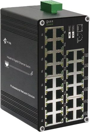 Industrial 28 Port Gigabit Ethernet Switch, DIN Rail,1257V DC Input