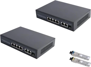 7 Port PoE Switch (4 PoE Port + 2 Uplink + 1 SFP) with SC 3KM SFP Modules