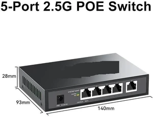 5 Port 2.5G POE Switch 65W POE Network Switch Plug and Play 48V POE