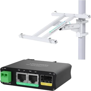 LINOVISION Mini 12V PoE Switch with SFP and Solar Panel Pole Mount Bracket