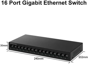 16 Port Gigabit Network Switch Unmanaged 1000M Switch Desktop Plug