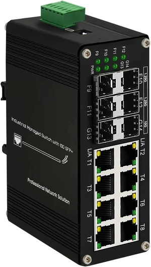 Industrial Din Rail Switch Gigabit Ethernet Industrial L2+ Managed Ethernet (PoE) Fiber Switch 8-Port 10/100/1000T + 2/6-Port 1000X SFP IEEE 802.3af/at Aluminum Case IP40(Non-PoE 8GE 6SFP)
